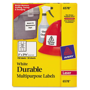 Permanent ID Labels w/TrueBlock Technology, Laser, 2 x 2 5/8, White, 750/Pack by AVERY-DENNISON