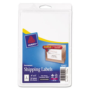 Avery 5292 Shipping Labels w/Ultrahold Ad & TrueBlock, Laser/Inkjet, 4 x 6, White, 20/Pack by AVERY-DENNISON