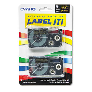 Casio Computer Co., Ltd XR9BKG2S Tape Cassettes for KL Label Makers, 9mm x 26ft, Gold on Black, 2/Pack by CASIO, INC.