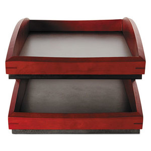 Executive Woodline II Front Loading Legal Desk Tray, Two Tier, Wood, Mahogany by ROLODEX