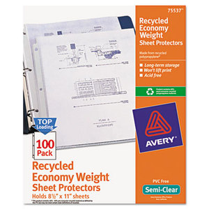 Avery 75537 Top-Load Recycled Polypropylene Sheet Protector, Semi-Clear, 100/Box by AVERY-DENNISON