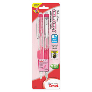 PENTEL OF AMERICA PD277TBP2C-BC Pink Ribbon Twist-Erase CLICK Mechanical Pencil, 0.7 mm, 2/Pk by PENTEL OF AMERICA