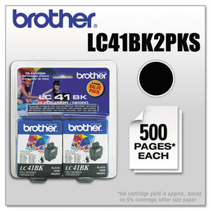 Brother Industries, Ltd LC41BK2PKS LC41BK2PKS Ink, 500 Page-Yield, 2/Pack, Black by BROTHER INTL. CORP.