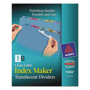 Avery 11452 Index Maker Print & Apply Clear Label Plastic Dividers, 5-Tab, Letter by AVERY-DENNISON