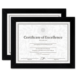 Document/Certificate Frames, Wood, 8 1/2 x 11, Black, Set of Two by DAX MANUFACTURING INC.