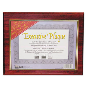 Executive Plaque, Plastic, 13 x 10-1/2, Mahogany by NU-DELL MANUFACTURING