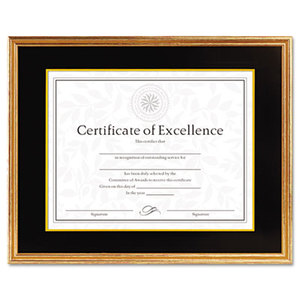 Hardwood Document/Certificate Frame w/Mat, 11 x 14, 8 1/2 x 11, Antiqued Gold by DAX MANUFACTURING INC.