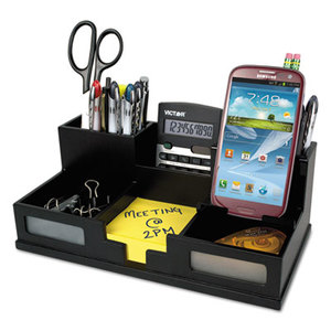 Victor Technology, LLC 9525-5 Midnight Black Desk Organizer with Smartphone Holder, 10 1/2 x 5 1/2 x 4, Wood by VICTOR SYSTEMS/KARDEX