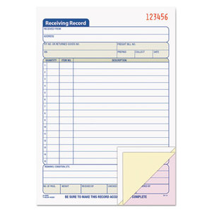 Receiving Record Book, 5 1/2 x 7 7/8, Three-Part Carbonless, 50 Sets/Book by TOPS BUSINESS FORMS