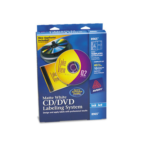 Avery 8965 CD/DVD Design Kit with 40 Matte Labels & 10 Inserts for Ink Jet Printer 