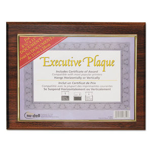 Executive Plaque, Plastic, 13 x 10-1/2, Walnut by NU-DELL MANUFACTURING