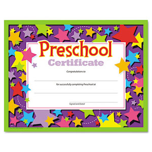 Colorful Classic Certificates, Preschool Certificate, 8 1/2 x 11, 30 per Pack by TREND ENTERPRISES, INC.