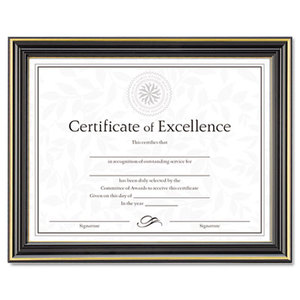 Gold-Trimmed Document Frame w/Certificate, Wood, 8 1/2 x 11, Black by DAX MANUFACTURING INC.