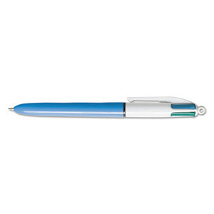 4-Color Ballpoint Retractable Pen, Assorted Ink, Blue Barrel, 1mm, Medium by BIC CORP.