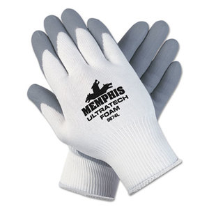 Ultra Tech Foam Seamless Nylon Knit Gloves, Large, White/Gray, Pair by MCR SAFETY
