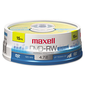 DVD-RW Discs, 4.7GB, 2x, Spindle, Gold, 15/Pack by MAXELL CORP. OF AMERICA