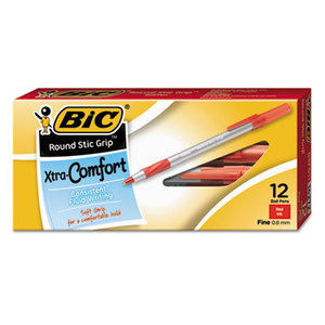 BIC GSFG11 RED Round Stic Grip Xtra Comfort Ballpoint Pen, Red Ink, .8mm, Fine, Dozen by BIC CORP.