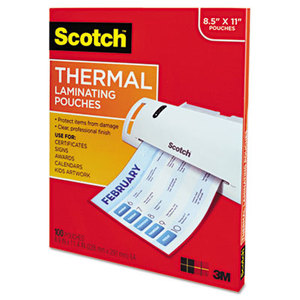 Letter Size Thermal Laminating Pouches, 3 mil, 11 1/2 x 9, 100 per Pack by 3M/COMMERCIAL TAPE DIV.