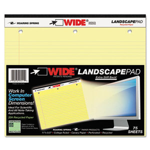 Roaring Spring Paper Products 95511 Landscape Format Writing Pad, College Ruled, 11 x 9-1/2, Canary, 75 Sheets by ROARING SPRING PAPER PRODUCTS