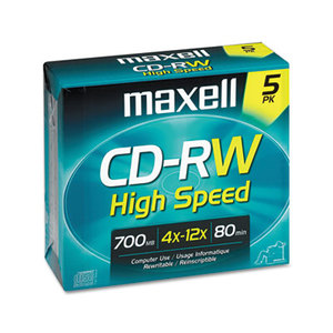 Maxell 630025 CD-RW Discs, 700MB/80min, 12x, w/Jewel Cases, Gold, 5/Pack by MAXELL CORP. OF AMERICA