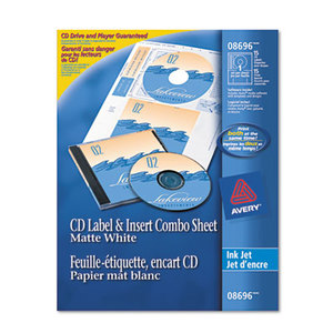 Avery 8696 CD/DVD Label and Insert Combo Sheets, Matte White, 20 Labels and 20 Inserts by AVERY-DENNISON