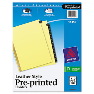 Avery 11350 Preprinted Black Leather Tab Dividers w/Gold Reinforced Edge, 25-Tab, Ltr by AVERY-DENNISON