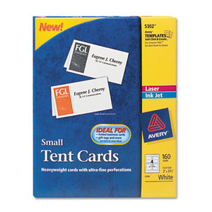 Avery 5302 Small Tent Card, White, 2 x 3 1/2, 4 Cards/Sheet, 160/Box by AVERY-DENNISON