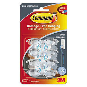 Cord Clip, Small, 1/4", w/Adhesive, Clear, 8/Pack by 3M/COMMERCIAL TAPE DIV.