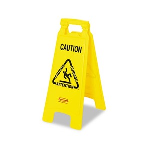 Multilingual "Caution" Floor Sign, Plastic, 11 x 1 1/2 x 26, Bright Yellow by RUBBERMAID COMMERCIAL PROD.