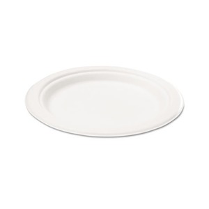 Compostable Sugarcane Bagasse 6 in Plate, Round, White, 50/Pack by SAVANNAH SUPPLIES INC.