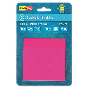 Redi-Tag Corporation 23774 Transparent Film Sticky Notes, 3 x 3, Neon Pink, 50-Sheets/Pad by REDI-TAG CORPORATION