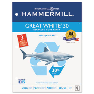 Hammermill 86702 Great White Recycled Copy 3-Hole Punched, 92 Brightness, 20lb, Letter, 5000/Ctn by HAMMERMILL/HP EVERYDAY PAPERS