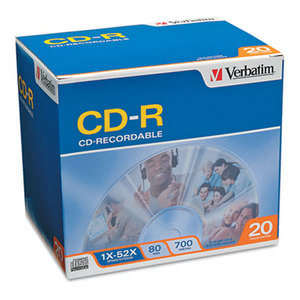 Verbatim America, LLC 94936 CD-R Discs, 700MB/80min, 52x, w/Slim Jewel Cases, Silver, 20/Pack by VERBATIM CORPORATION