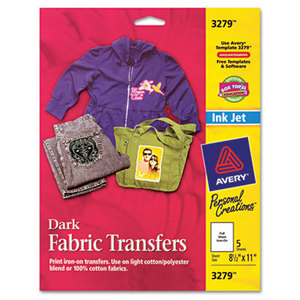 Avery 3279 Dark Fabric Transfers for Inkjet Printers, 8 1/2 x 11, White, 5/Pack by AVERY-DENNISON