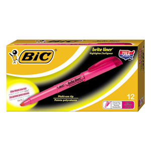 BIC BL11 PNK Brite Liner Highlighter, Chisel Tip, Fluorescent Pink Ink, 1 Dozen by BIC CORP.