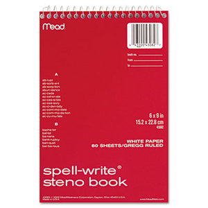 MeadWestvaco 43082 Spell-Write Wirebound Steno Book, Gregg Rule, 6 x 9, White, 80 Sheets by MEAD PRODUCTS