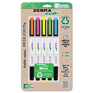 ZEBRA PEN CORPORATION 75005 Eco Zebrite Double-Ended Highlighter, Chisel/Fine Point Tip, 5/Set by ZEBRA PEN CORP.