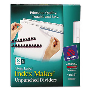 Avery 11432 Print & Apply Clear Label Unpunched Dividers w/White Tabs, 8-Tab, Ltr, 5 Sets by AVERY-DENNISON