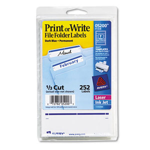 Avery 05200 Print or Write File Folder Labels, 11/16 x 3 7/16, White/Dark Blue Bar, 252/Pack by AVERY-DENNISON