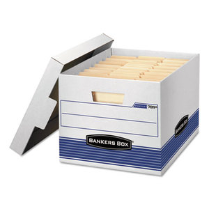 Fellowes, Inc 00789 STOR/FILE Med-Duty Letter/Legal Storage Boxes, Locking Lid, White/Blue, 12/CT by FELLOWES MFG. CO.