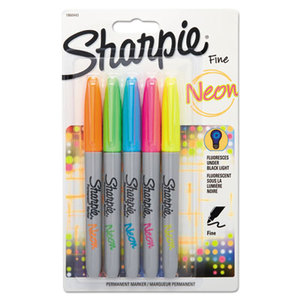 Sanford, L.P. 1860443 Neon Permanent Markers, Assorted, 5/Pack by SANFORD