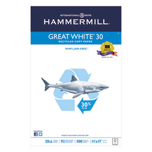 Hammermill 86750 Great White Recycled Copy Paper, 92 Brightness, 20lb, 11 x 17, 500 Sheets/Ream by HAMMERMILL/HP EVERYDAY PAPERS