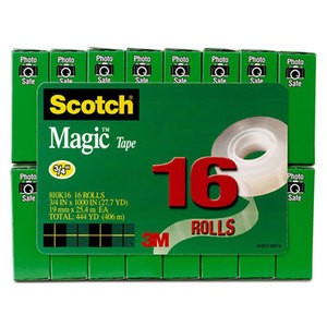 3M 810K16 Magic Tape Value Pack, 3/4" x 1000", 1" Core, Clear, 16/Pack by 3M/COMMERCIAL TAPE DIV.