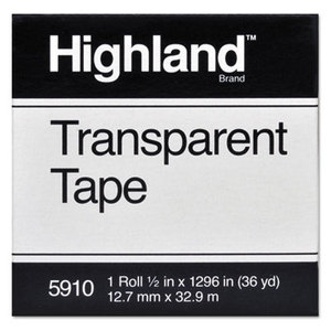 3M 5910121296 Transparent Tape, 1/2" x 1296", 1" Core, Clear by 3M/COMMERCIAL TAPE DIV.