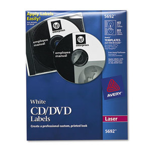 Avery 5692 Laser CD Labels, Matte White, 40/Pack by AVERY-DENNISON