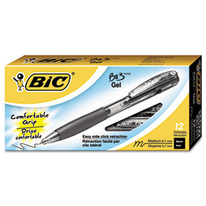 BIC RBU311-BK BU3 Retractable Gel Roller Ball Pen, Medium, .7mm, Black by BIC CORP.