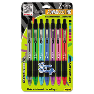 ZEBRA PEN CORPORATION 22907 Z-Grip Neon Retractable Ballpoint Pen, 1.0 mm, Medium, Assorted, 7/Set by ZEBRA PEN CORP.