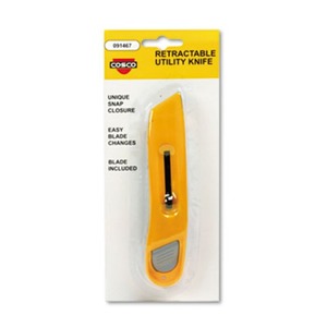 Plastic Utility Knife w/Retractable Blade & Snap Closure, Yellow by CONSOLIDATED STAMP