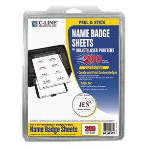 C-Line Products, Inc 92377 Laser Printer Name Badges, 3 3/8 x 2 1/3, White, 200/Box by C-LINE PRODUCTS, INC