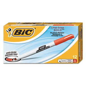 BIC DECF11-RD Great Erase Bold Pocket-Style Dry Erase Markers, Fine Tip, Red, Dozen by BIC CORP.